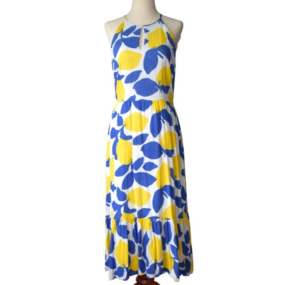 Lemon Print Halter Midi Dress – Size 4 - Picture 3 of 6